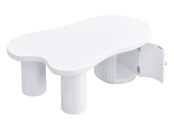 Mesa de centro blanca con puerta, diseño asimétrico, MDF