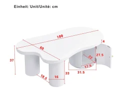 Mesa de centro blanca con puerta, diseño asimétrico, MDF