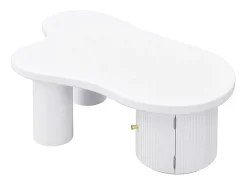 Mesa de centro blanca con puerta, diseño asimétrico, MDF