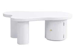 Mesa de centro blanca con puerta, diseño asimétrico, MDF