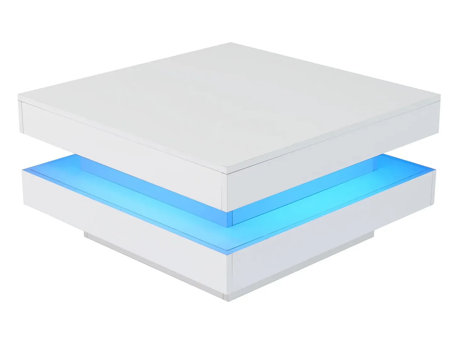 Mesa de centro blanca, cuadrada con iluminación LED, diseño moderno - para salón y oficina