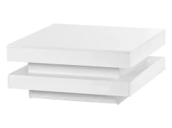 Mesa de centro blanca, cuadrada con iluminación LED, diseño moderno - para salón y oficina