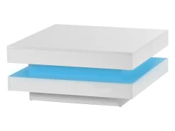 Mesa de centro blanca, cuadrada con iluminación LED, diseño moderno - para salón y oficina