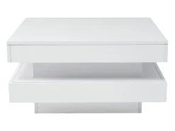 Mesa de centro blanca, cuadrada con iluminación LED, diseño moderno - para salón y oficina