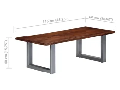 Mesa de centro borde natural madera maciza acacia 115x60x40 cm