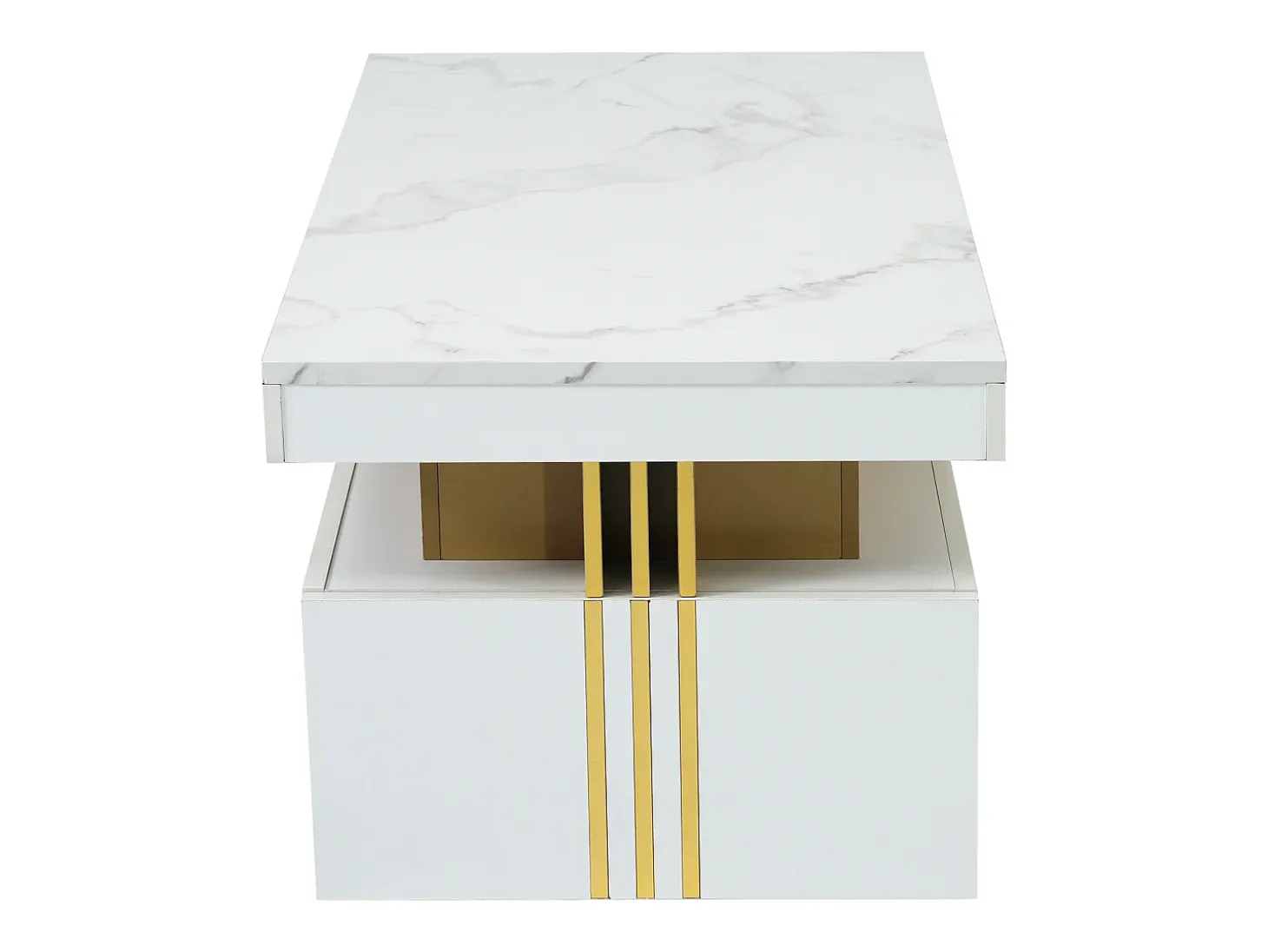 Mesa de centro con 2 cajones - tablero estampado de mármol - Estilo escandinavo - Blanco