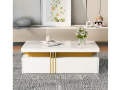 Mesa de centro con 2 cajones - tablero estampado de mármol - Estilo escandinavo - Blanco