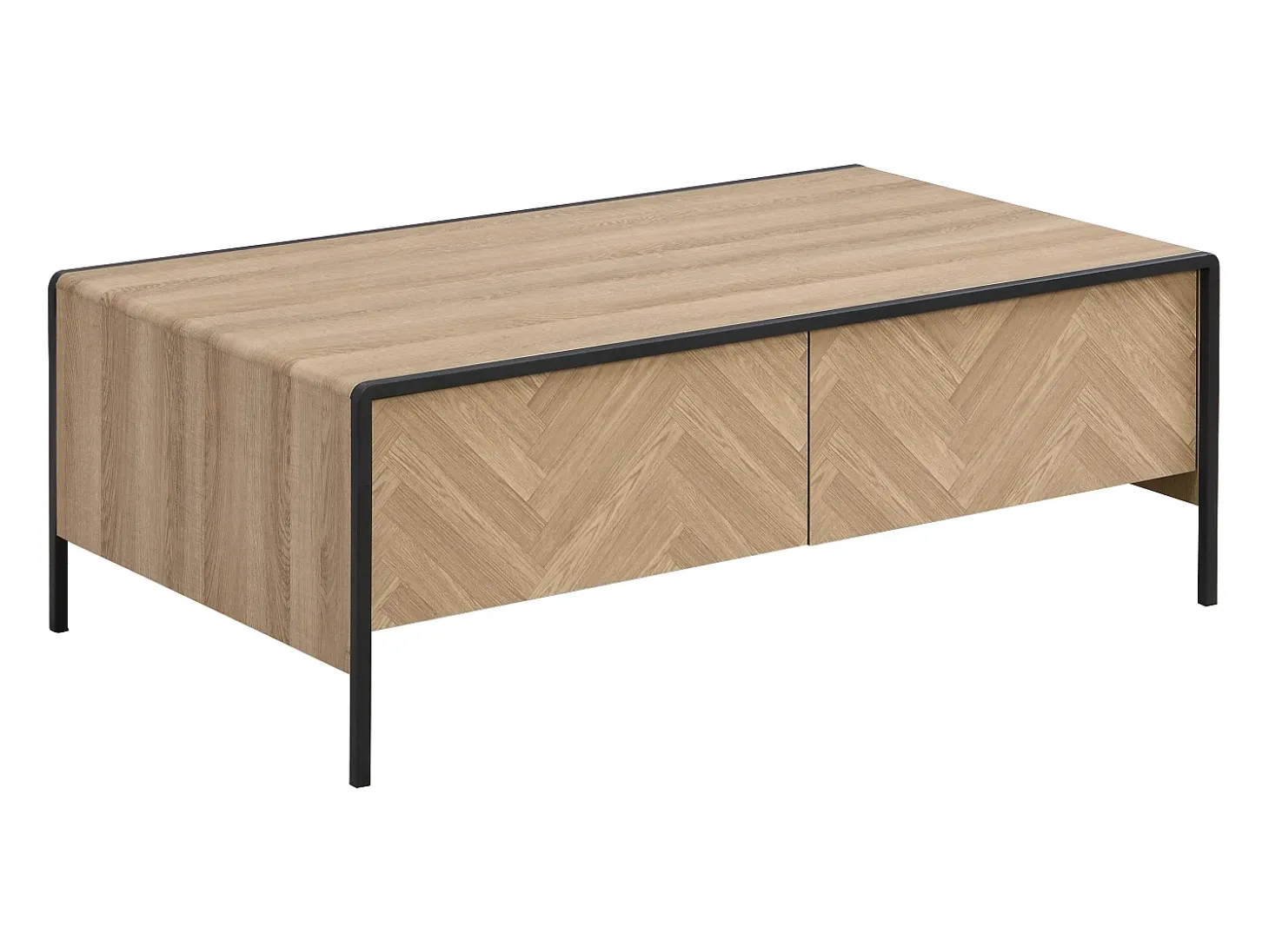 Mesa de centro con 2 cajones de MDF y acero - Natural claro y Negro - TUMACO