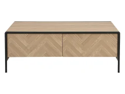 Mesa de centro con 2 cajones de MDF y acero - Natural claro y Negro - TUMACO