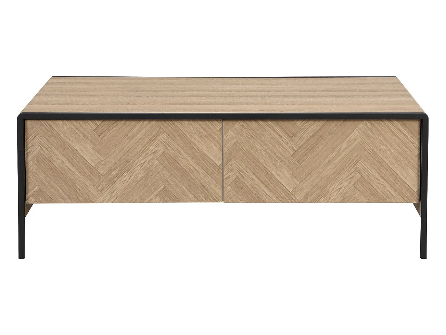 Mesa de centro con 2 cajones de MDF y acero - Natural claro y Negro - TUMACO