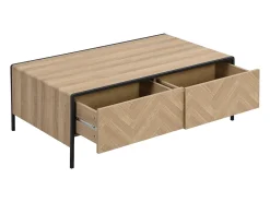 Mesa de centro con 2 cajones de MDF y acero - Natural claro y Negro - TUMACO