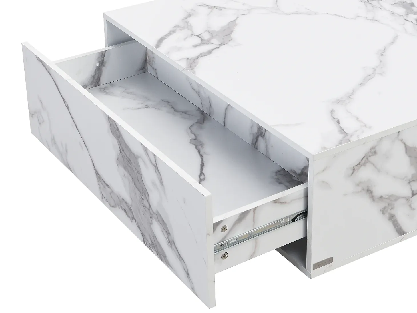 Mesa de centro con 2 cajones en MDF - Efecto mármol blanco - ANTRIM by Pascal Morabito