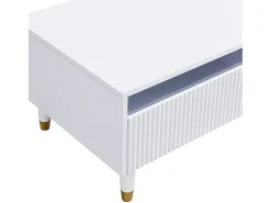 Mesa de centro con 2 cajones ondulados e iluminación LED - Blanco y dorado