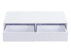 Mesa de centro con 2 cajones ondulados e iluminación LED - Blanco y dorado