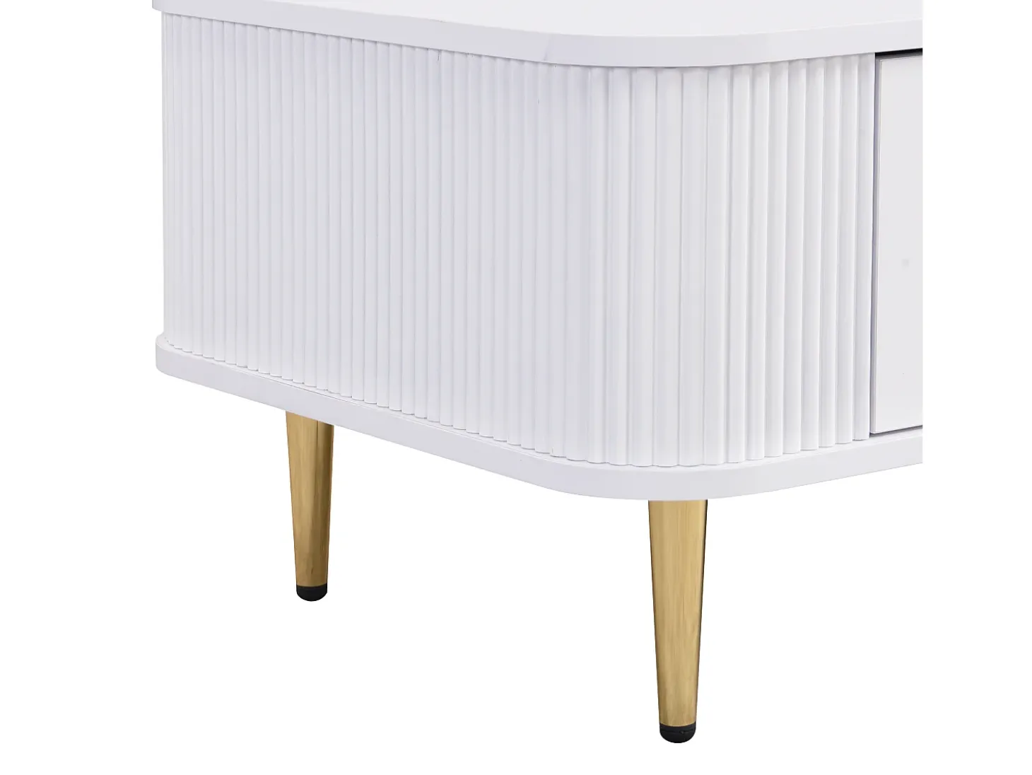 Mesa de centro con almacenaje, diseño moderno con esquinas redondeadas, MDF, blanco y dorado, 4 cajones (105 x 51 x 38 cm)