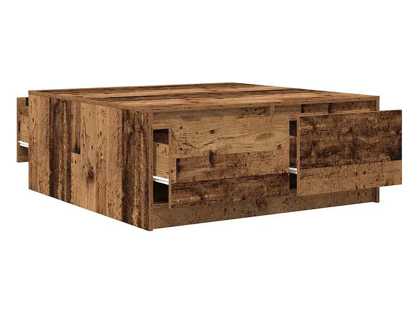 Mesa de centro con cajones madera vieja 100x100x40 cm