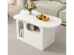 Mesa de centro con cajones - 97 x 45 x 43,5 cm - en forma de nube con espacio de almacenamiento - aglomerado - blanco