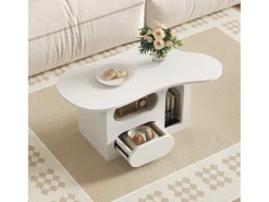 Mesa de centro con cajones - 97 x 45 x 43,5 cm - en forma de nube con espacio de almacenamiento - aglomerado - blanco