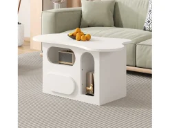 Mesa de centro con cajones - 97 x 45 x 43,5 cm - en forma de nube con espacio de almacenamiento - aglomerado - blanco