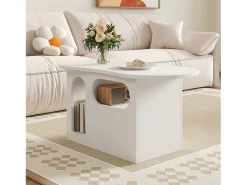 Mesa de centro con cajones - 97 x 45 x 43,5 cm - en forma de nube con espacio de almacenamiento - aglomerado - blanco