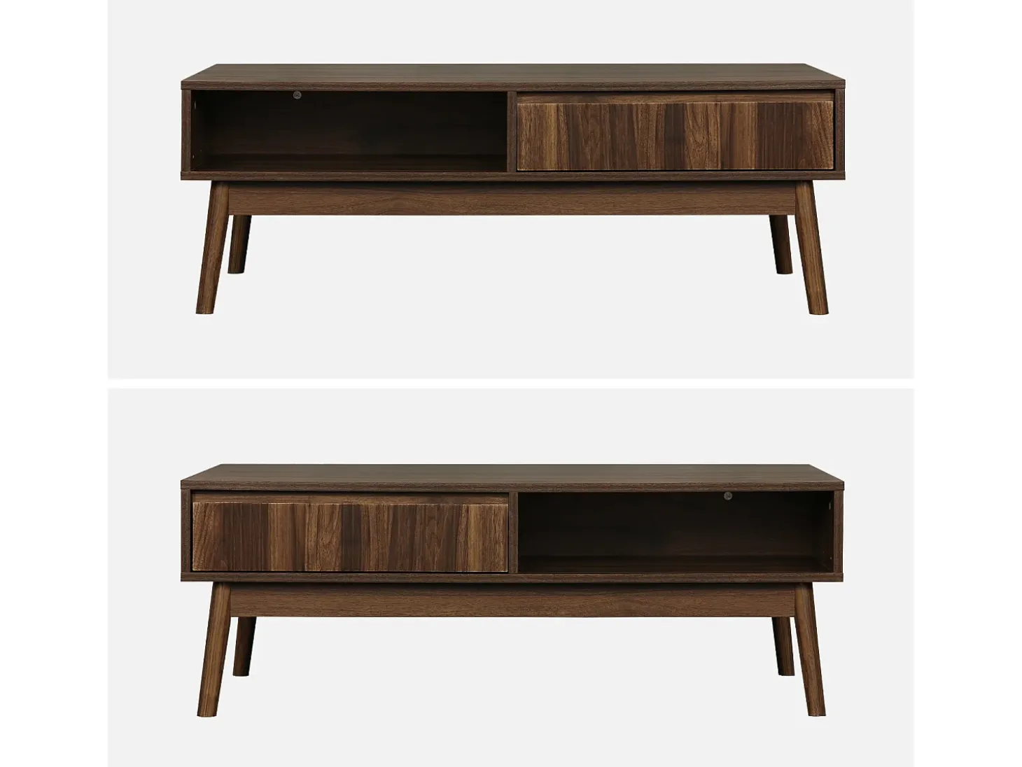 Mesa de centro con decoración de madera, 1 cajón madera oscura