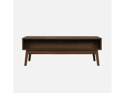 Mesa de centro con decoración de madera, 1 cajón madera oscura