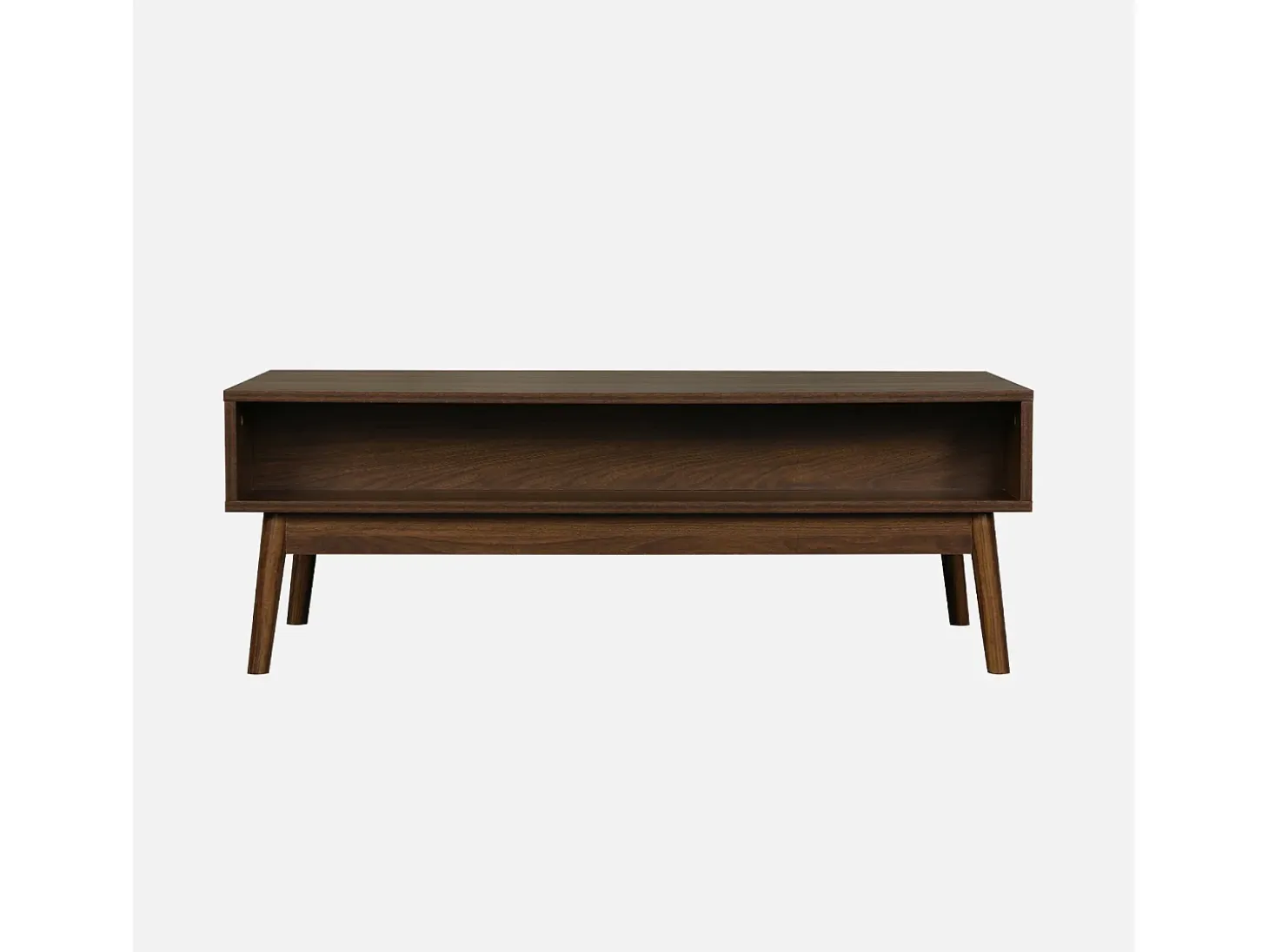 Mesa de centro con decoración de madera, 1 cajón madera oscura