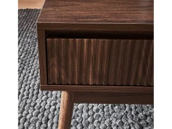 Mesa de centro con decoración de madera, 1 cajón madera oscura