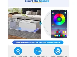 Mesa de centro con iluminación LED - con tapa de cristal y cajones - Blanco