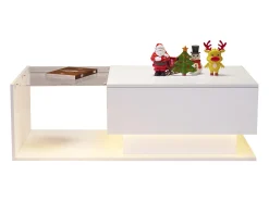 Mesa de centro con iluminación LED - con tapa de cristal y cajones - Blanco