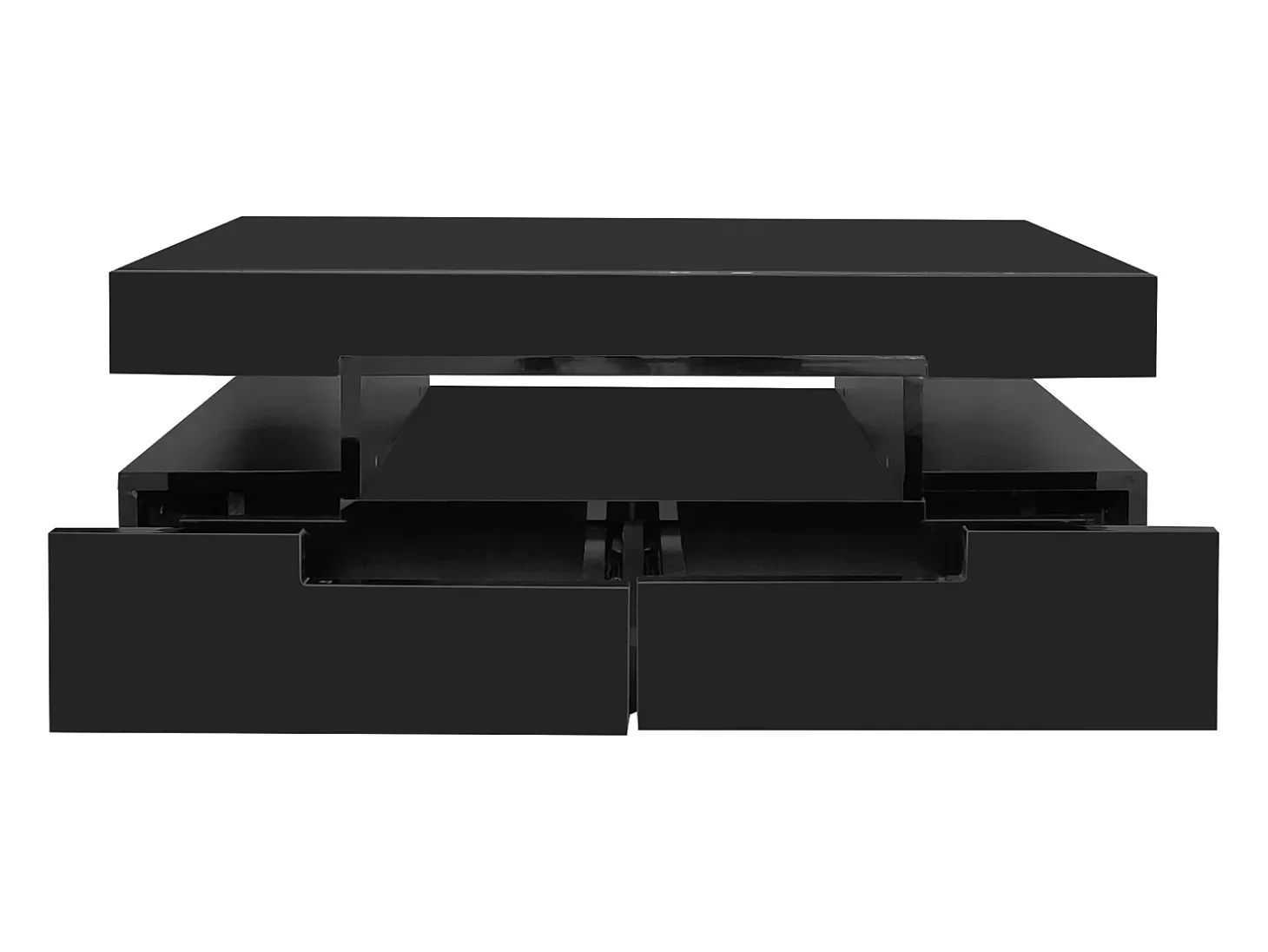 Mesa de centro con iluminación LED y 4 cajones - Acabado brillo - Madera PB negra