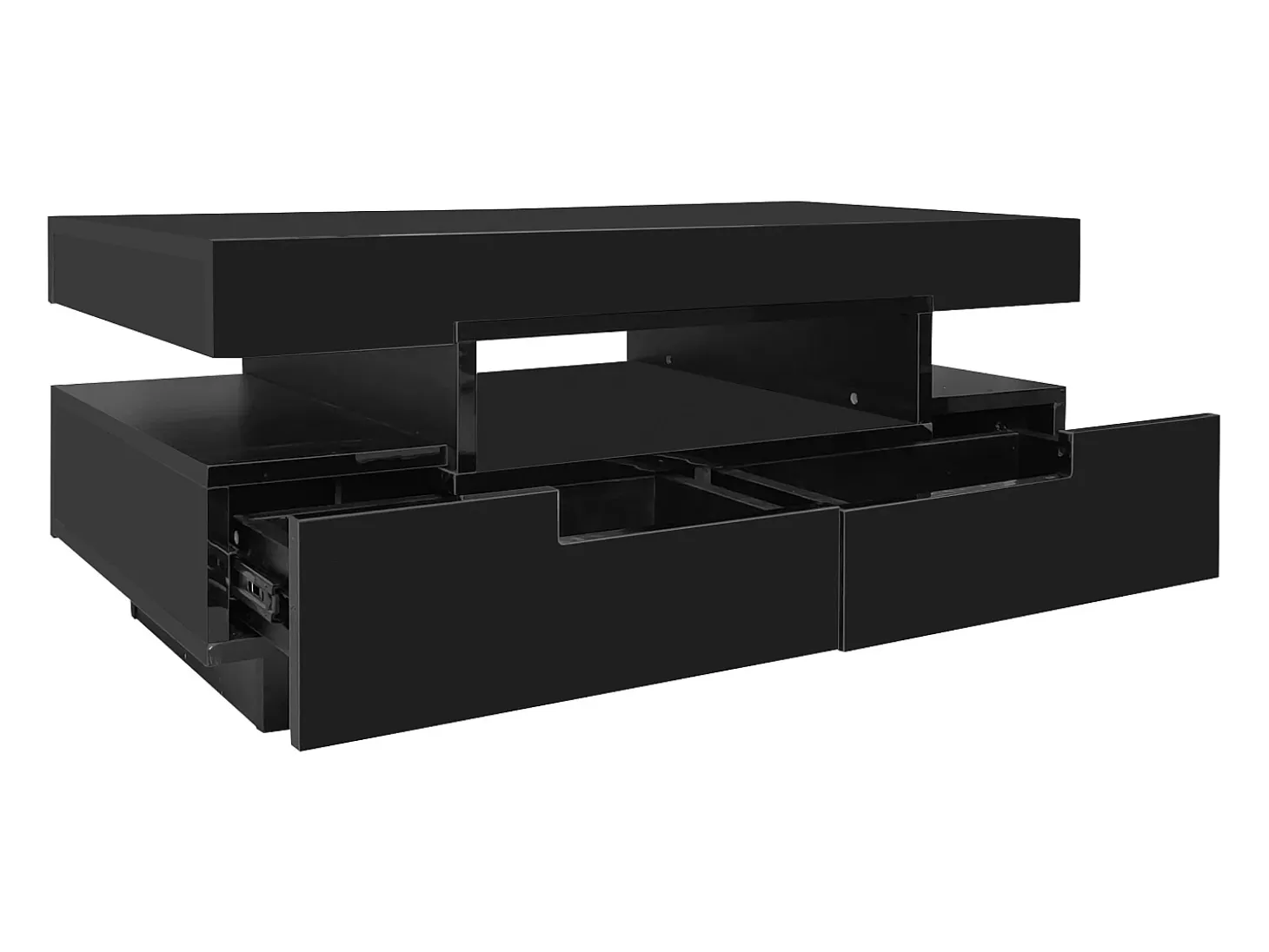 Mesa de centro con iluminación LED y 4 cajones - Acabado brillo - Madera PB negra
