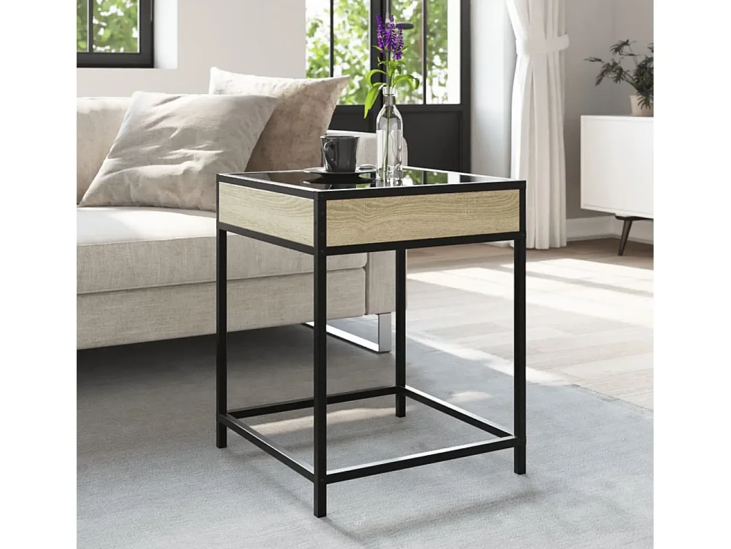 Mesa de centro con Infinity LED roble Sonoma 40x40x51 cm