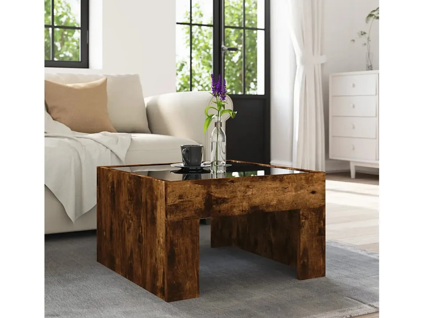 Mesa de centro con Infinity LED roble ahumado 50x50x30 cm