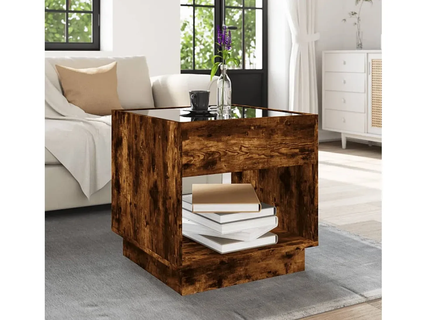 Mesa de centro con Infinity LED roble ahumado 50x50x50 cm