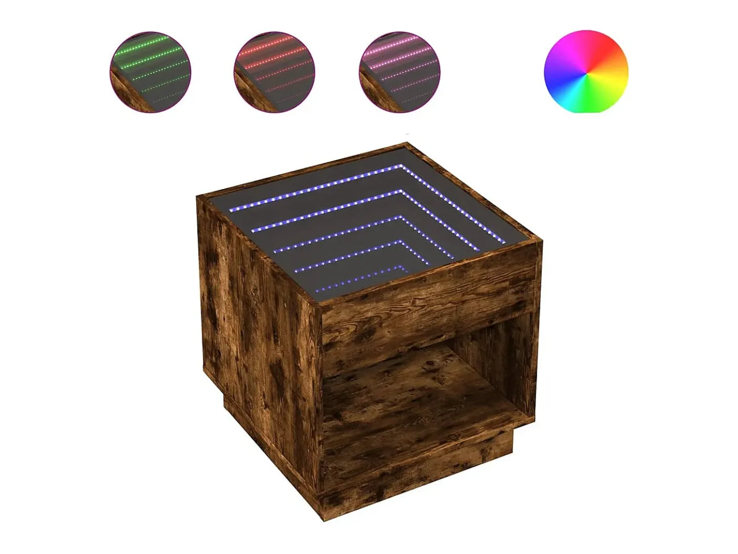 Mesa de centro con Infinity LED roble ahumado 50x50x50 cm