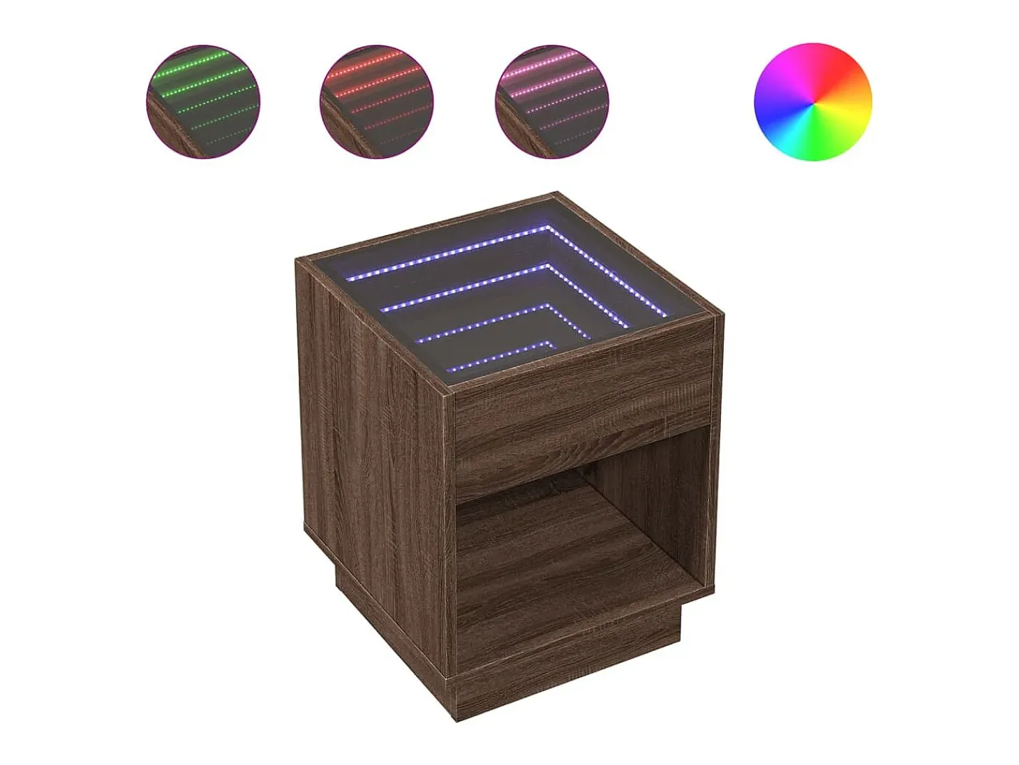 Mesa de centro con Infinity LED marrón roble 40x40x50 cm