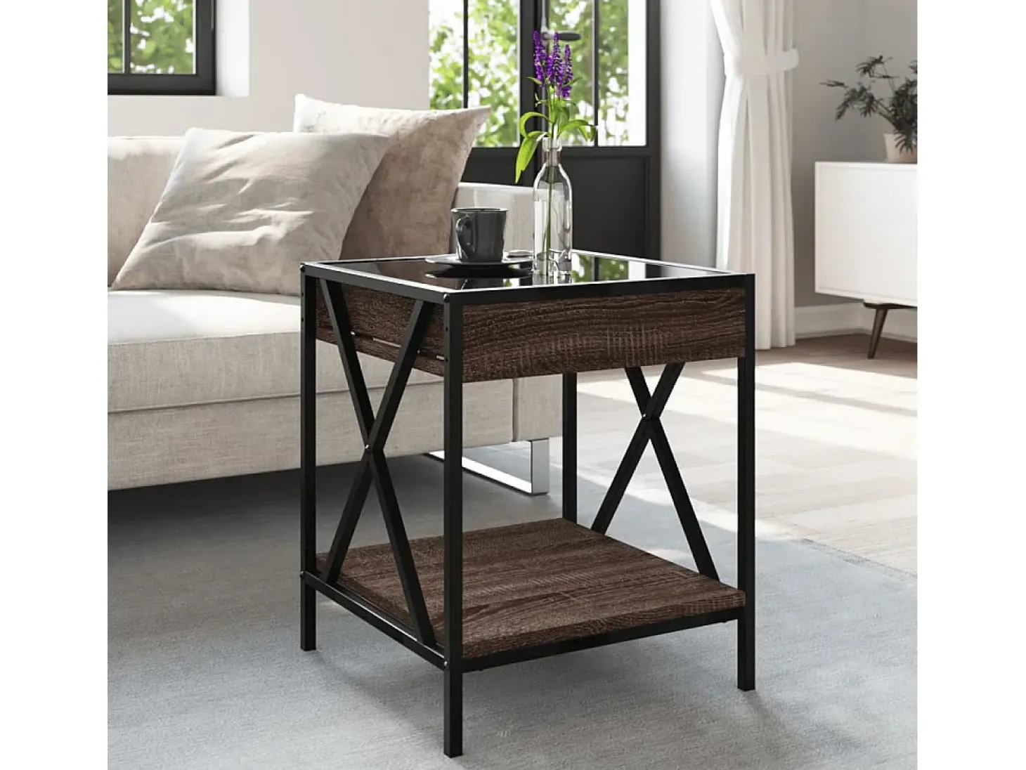 Mesa de centro con Infinity LED marrón roble 40x40x49 cm