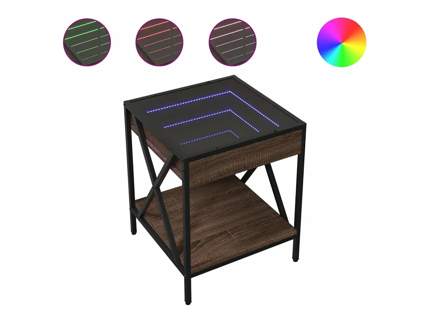Mesa de centro con Infinity LED marrón roble 40x40x49 cm