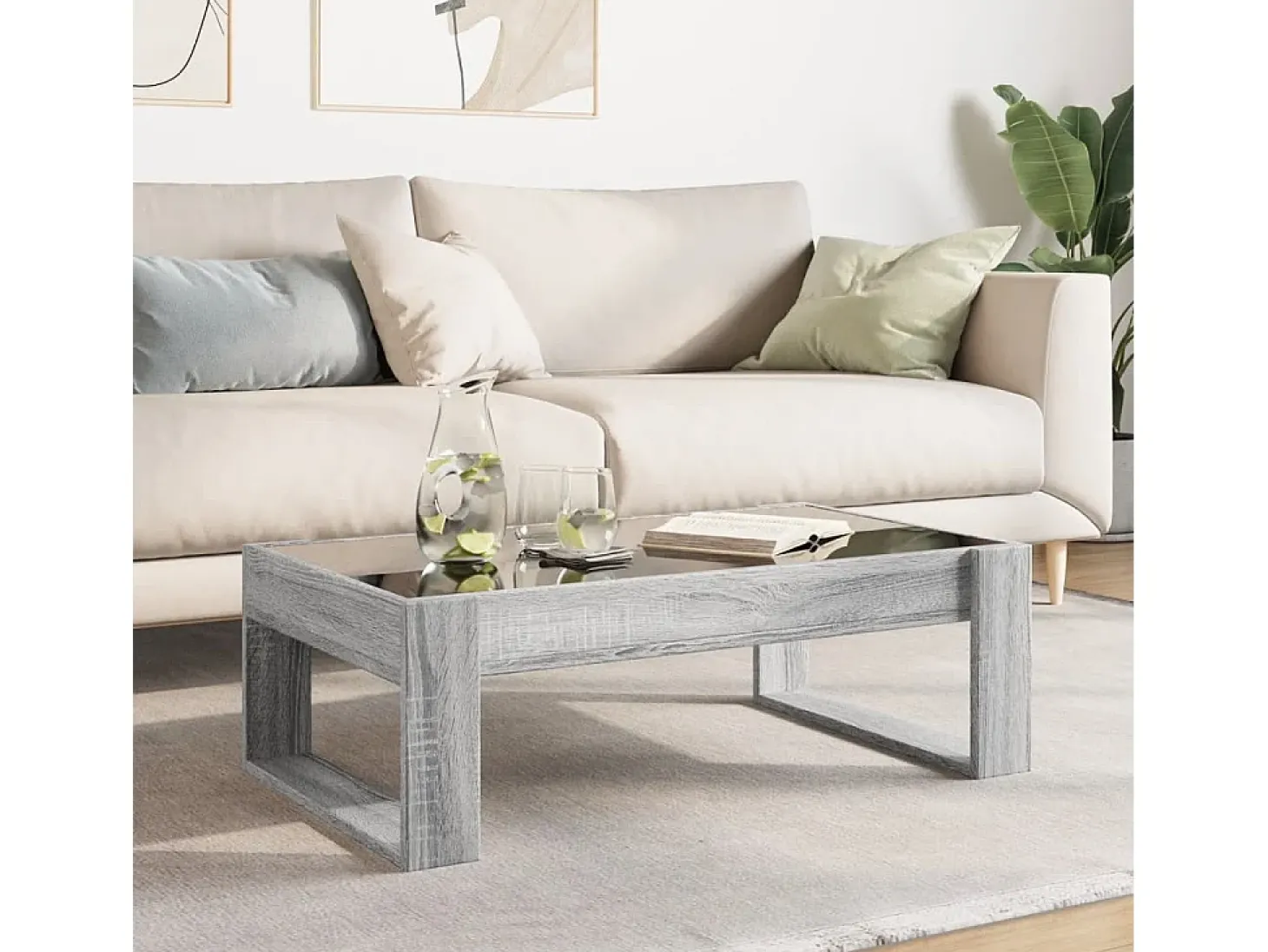 Mesa de centro con Infinity LED gris Sonoma 90x53x30 cm