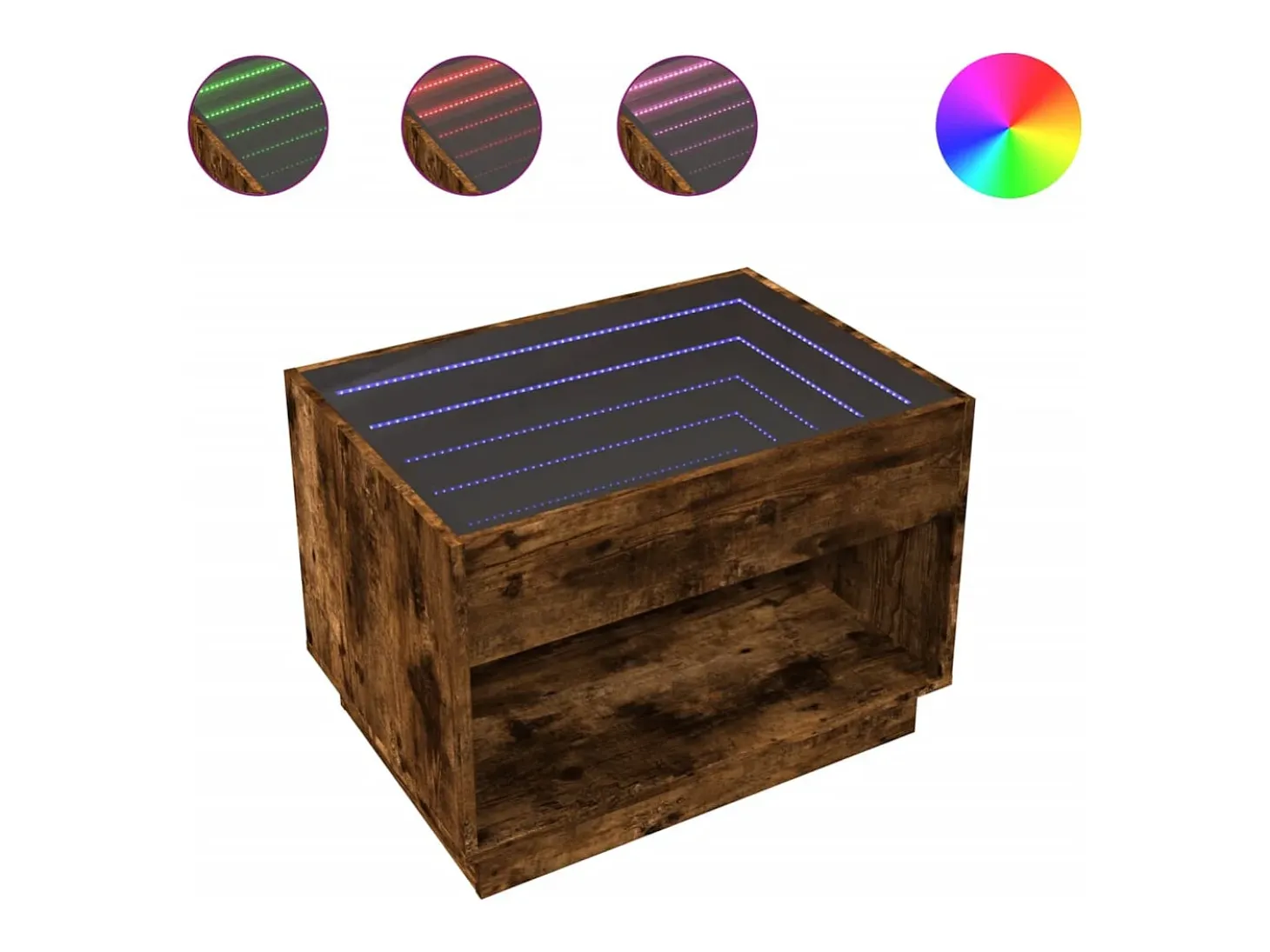 Mesa de centro con Infinity LED roble ahumado 70x50x50 cm