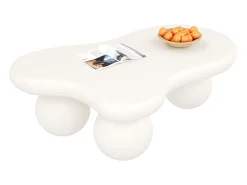 Mesa de centro con LED - 95 x 62,5 x 32 cm - diseño en forma de nube y patas redondas - blanco puro