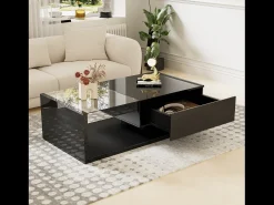 Mesa de centro con LED - vidrio y tableros de partículas - Negro