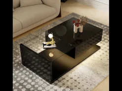 Mesa de centro con LED - vidrio y tableros de partículas - Negro