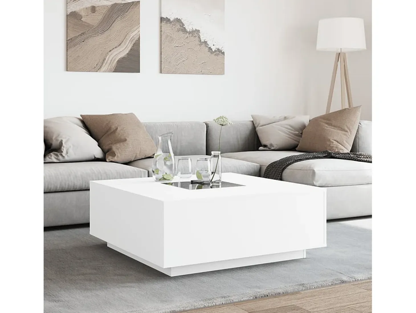 Mesa de centro con LED Infinity blanca 100x100x40 cm