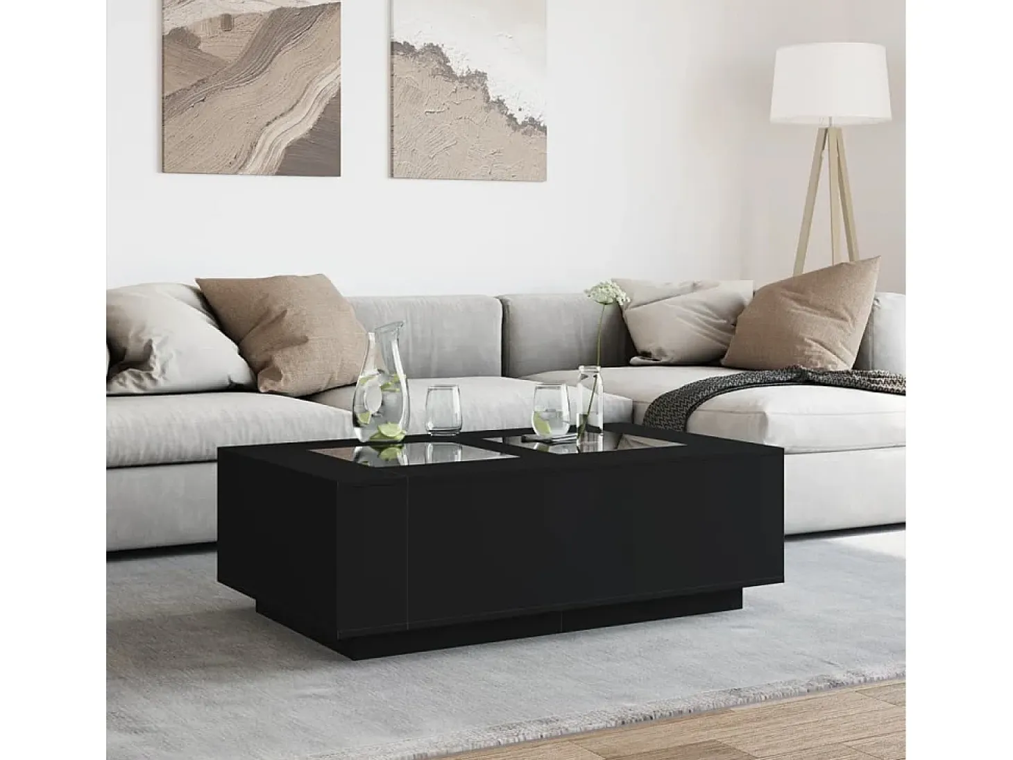 Mesa de centro con LED Infinity negra 116x69x40 cm