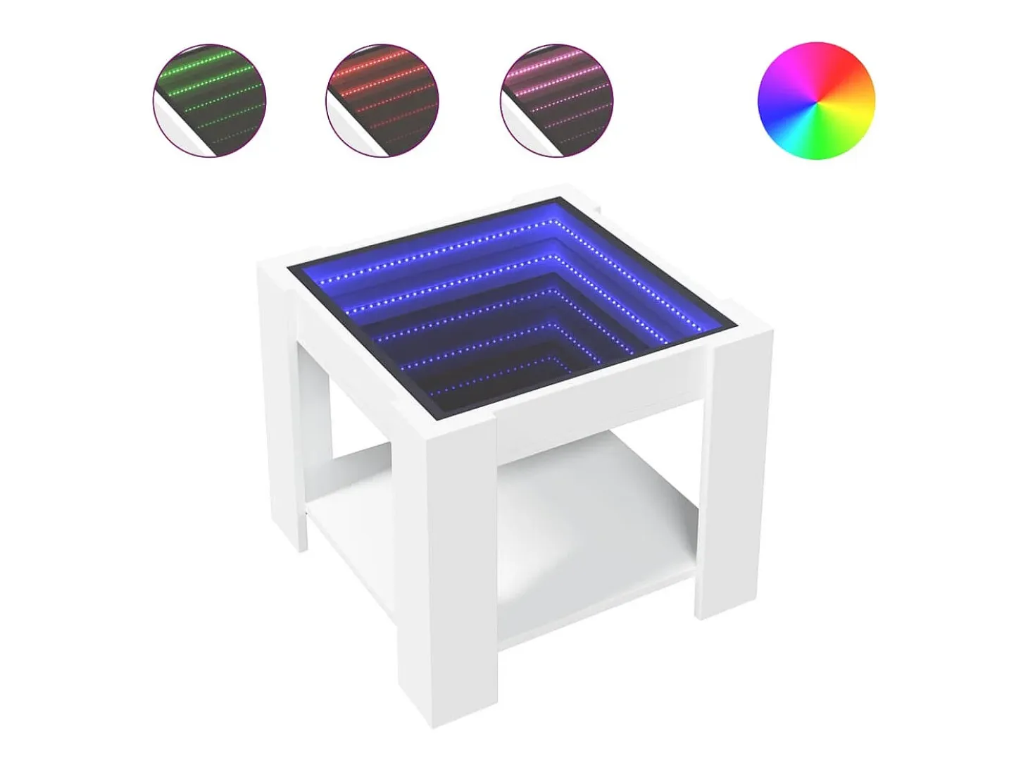 Mesa de centro con LED madera de ingeniería blanca 53x53x45 cm