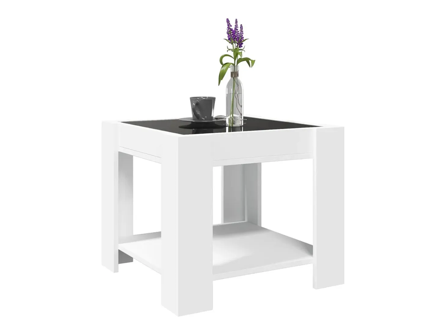 Mesa de centro con LED madera de ingeniería blanca 53x53x45 cm