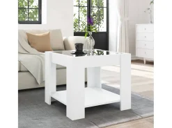 Mesa de centro con LED madera de ingeniería blanca 53x53x45 cm