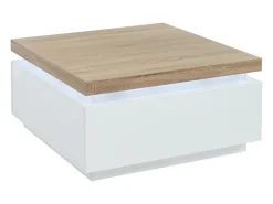 Mesa de centro con LEDs - 2 cajones - MDF lacado - Blanco y roble. HALO II